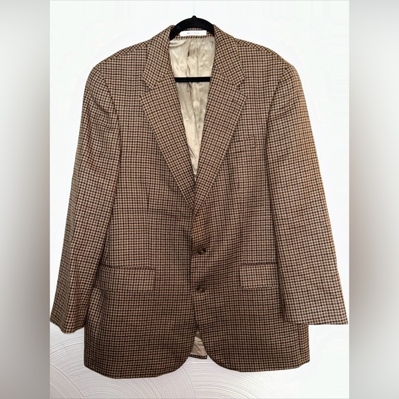 Chaps Ralph Lauren Mens Blazer Dark Brown Check 100% Wool Jacket Sport Coat 44T - Picture 1 of 7
